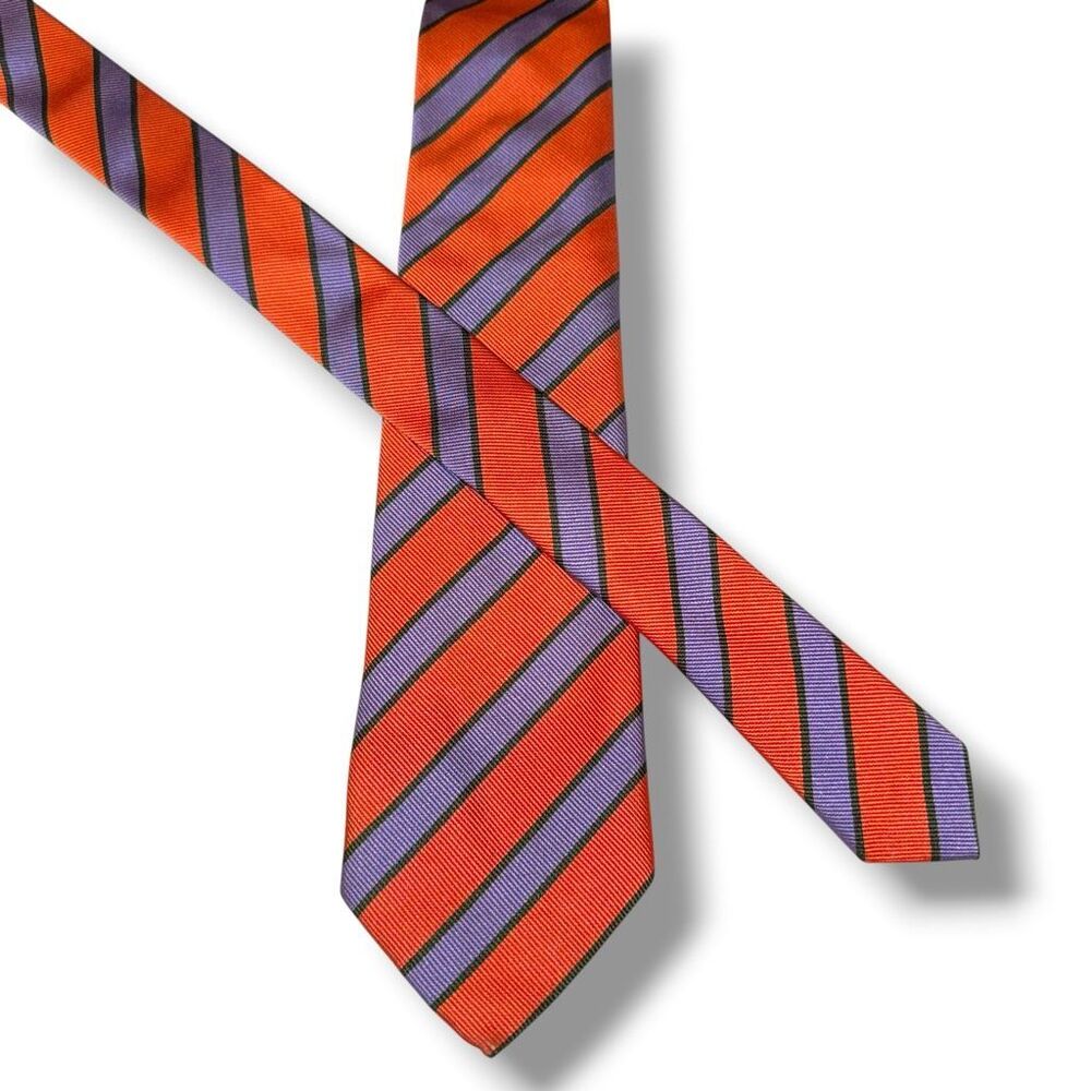 Cantini Firenze Orange, Purple, & Green Striped Handmade in Italy Silk Tie